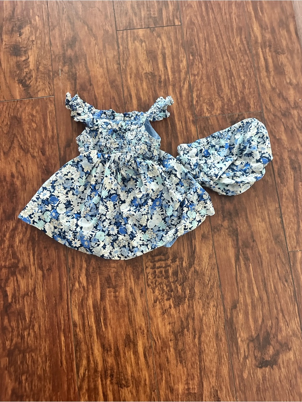 GAP Blue Floral Smocked Dress with Matching Bloomers